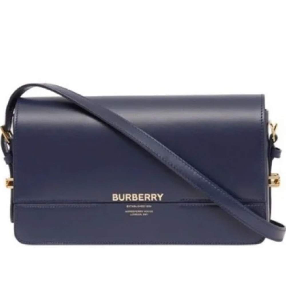 New Burberry Leather Grace Medium Flap Regency Blue Shoulder Bag MSRP 1,650 Tags